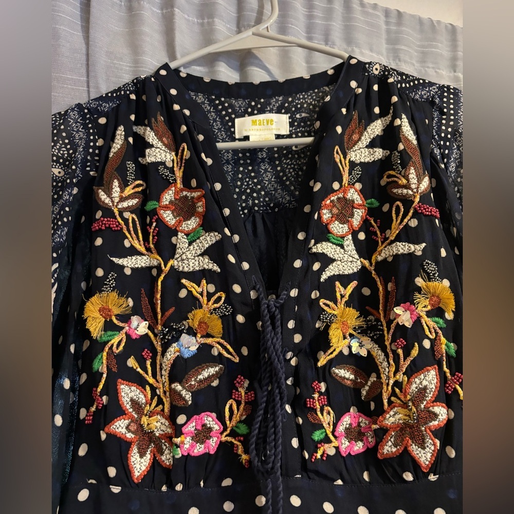 Maeve Anthropologie beaded and embroidered long sleeve dress size 0 - Picture 10 of 10